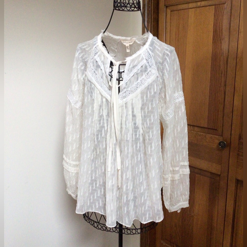 REBECCA TAYLOR Cream Silk Double Tie Neck Blouse, 0 - Picture 1 of 6